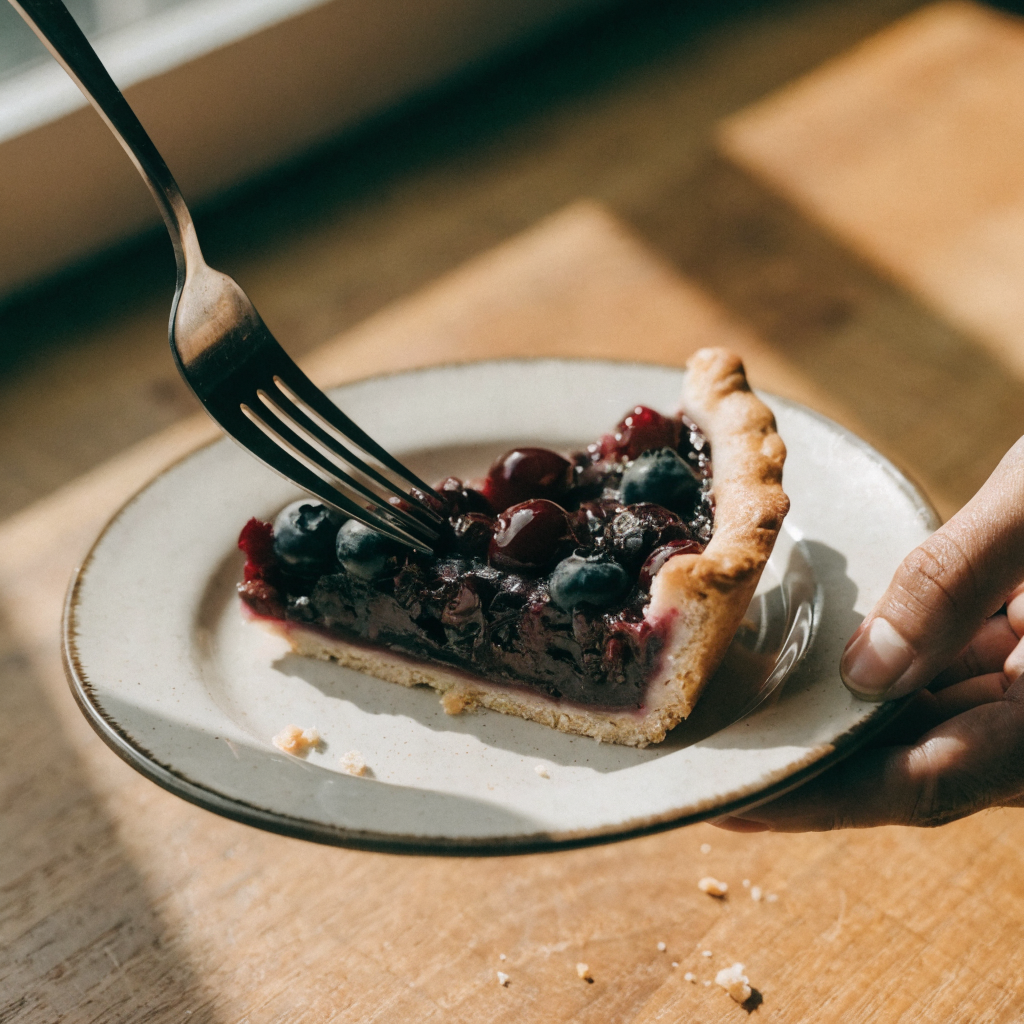 Close-up of cherry and blueberry pie