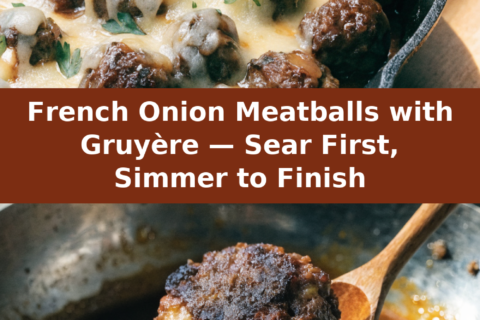 French Onion Meatballs with Gruyère — Sear First, Simmer to Finish Pinterest recipe pin