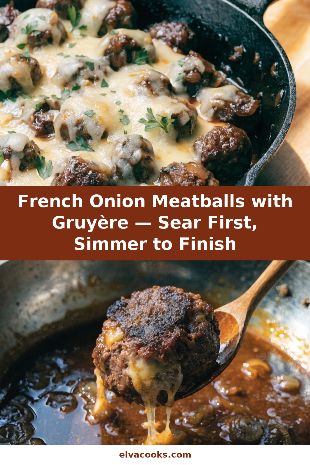French Onion Meatballs with Gruyère