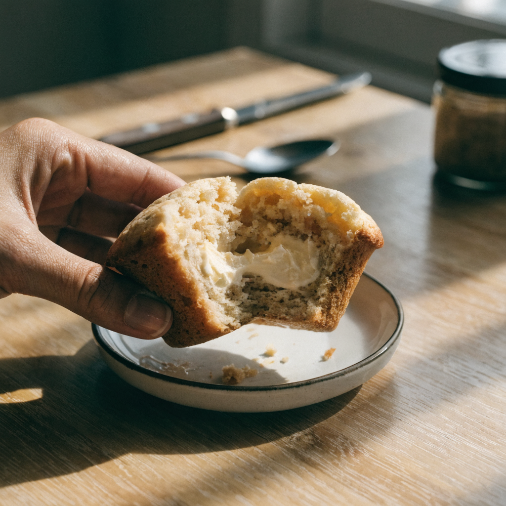 Close-up of 30-minute banana cream cheese muffins