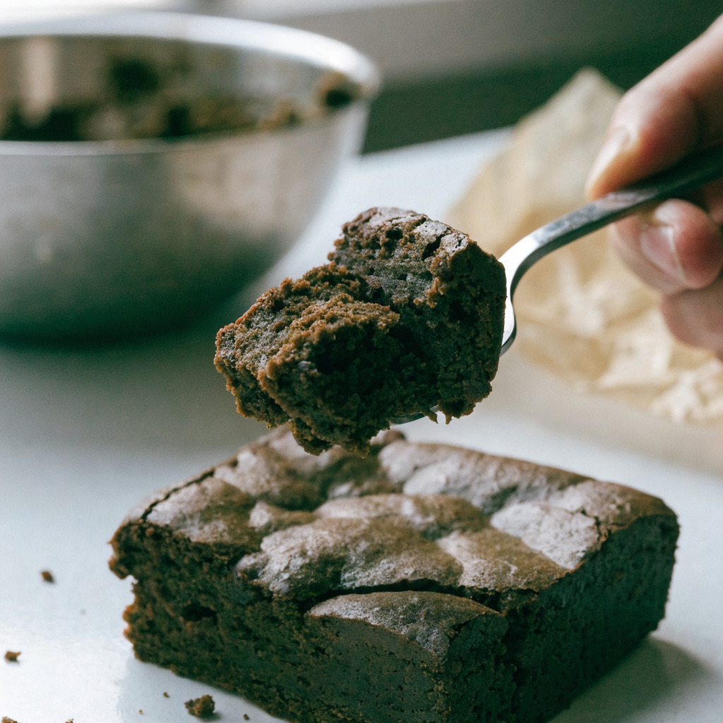 Close-up of fudgy brown butter matcha brownies