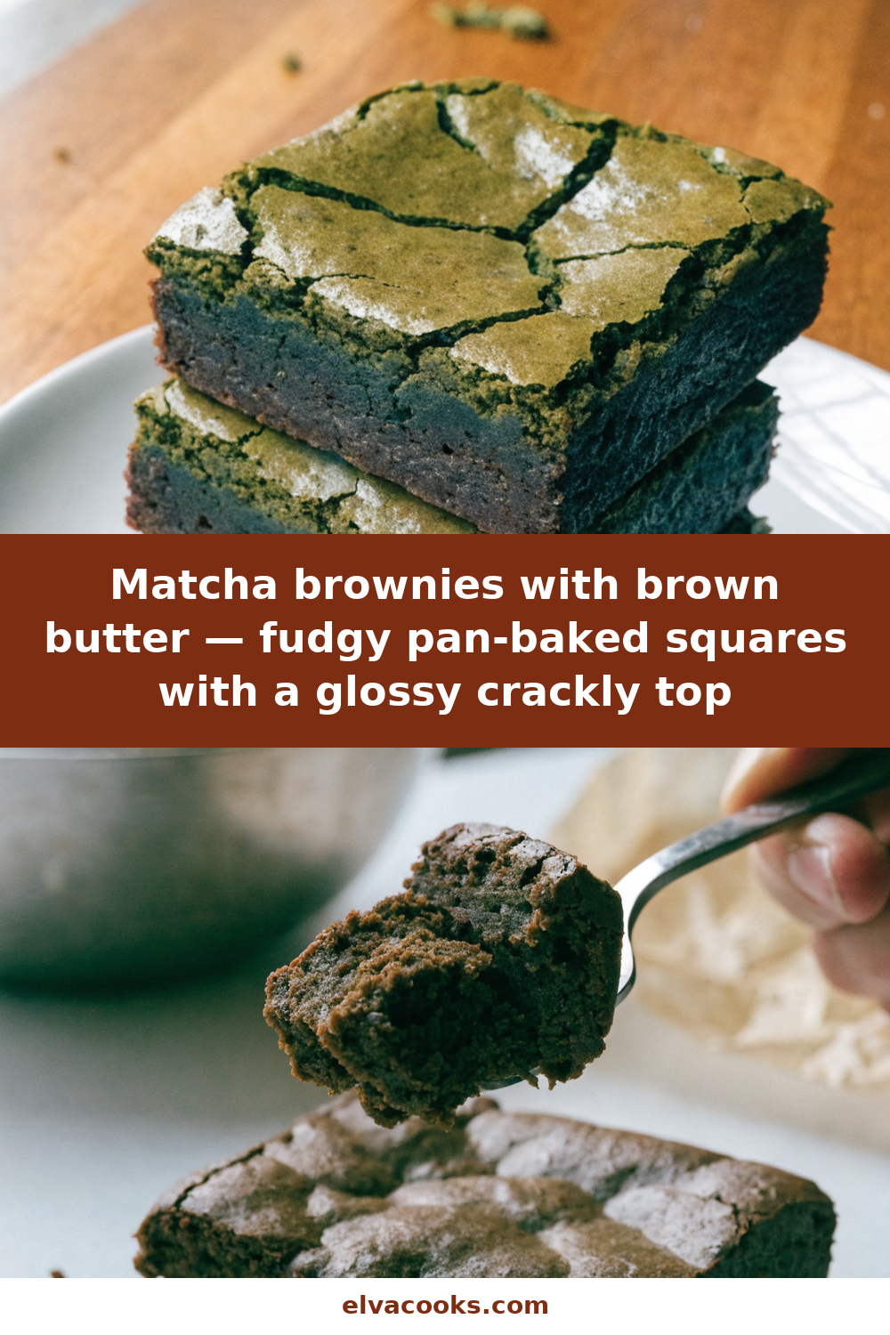 Fudgy Brown Butter Matcha Brownies