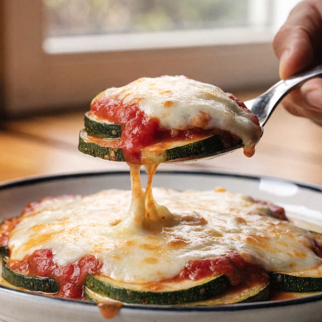 Close-up of zucchini parmesan casserole