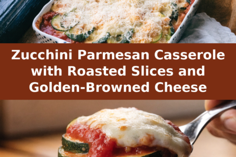 Zucchini Parmesan Casserole with Roasted Slices and Golden-Browned Cheese Pinterest recipe pin